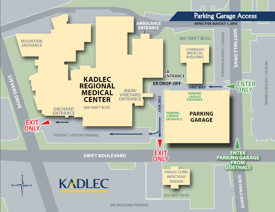 Mapa del estacionamiento del Centro Médico Regional Kadlec